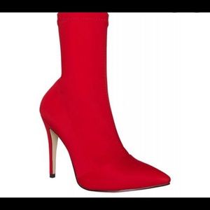 🧡 Tegan Red Lycra Pointed Toe Ankle Boots